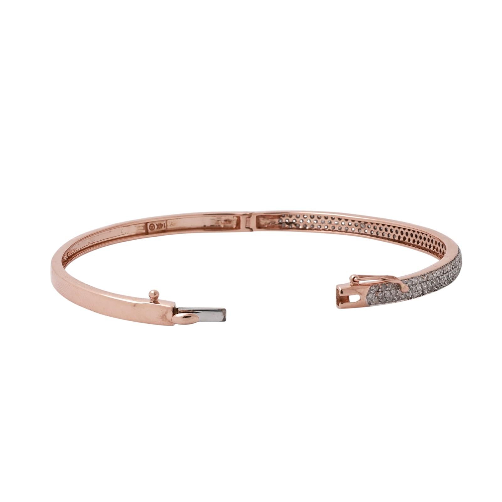 1.50CTW Diamond Bangle Bracelet 14K Rose & White Gold 6.75" Hinged Estate