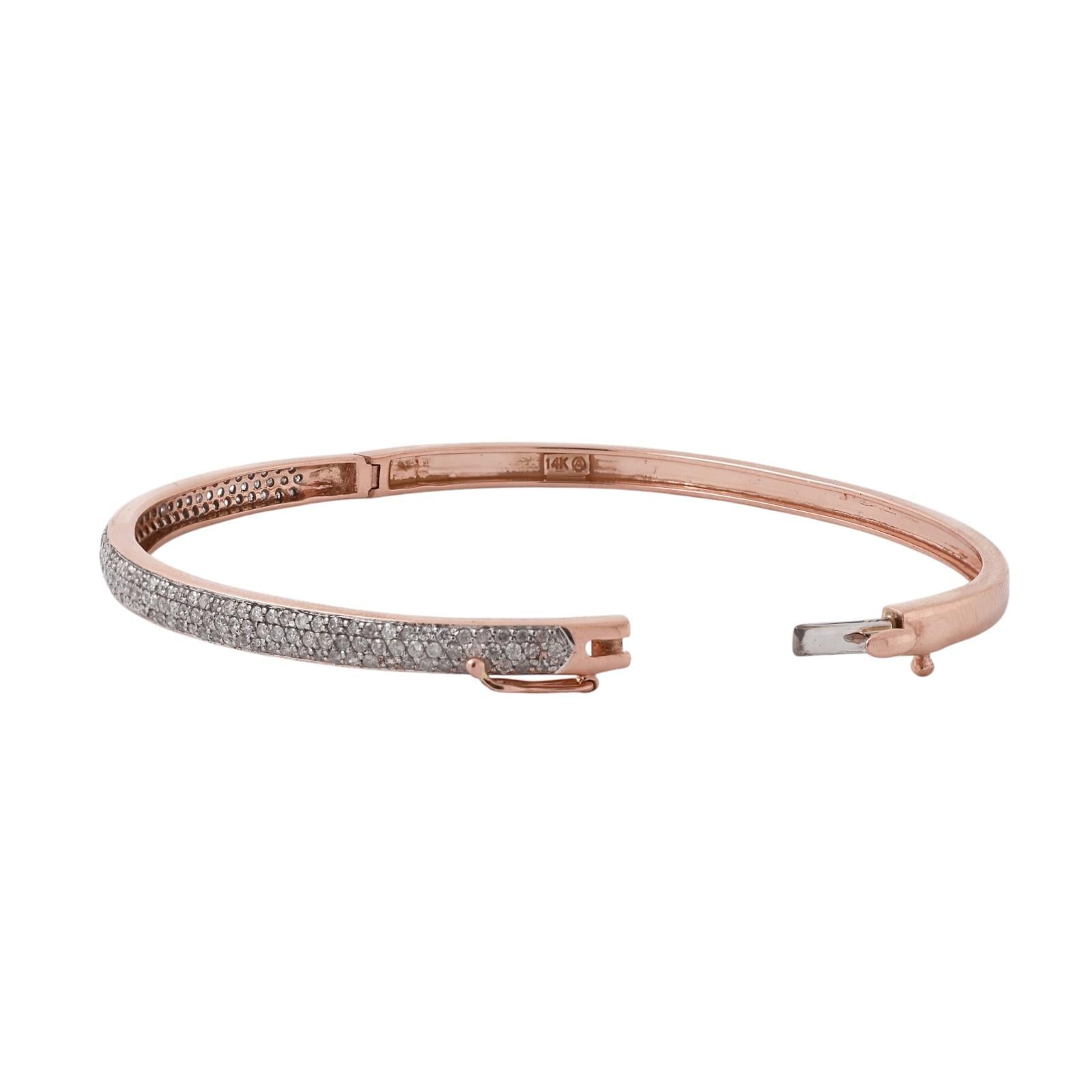 1.50CTW Diamond Bangle Bracelet 14K Rose & White Gold 6.75" Hinged Estate