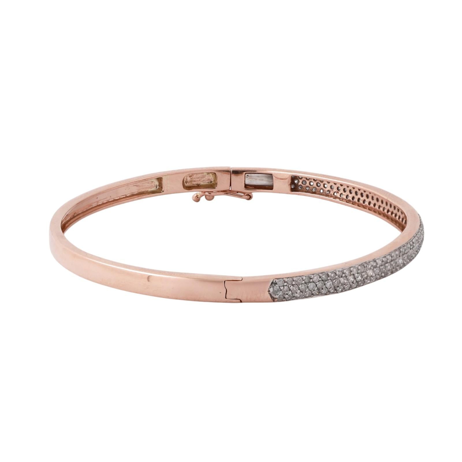 1.50CTW Diamond Bangle Bracelet 14K Rose & White Gold 6.75" Hinged Estate