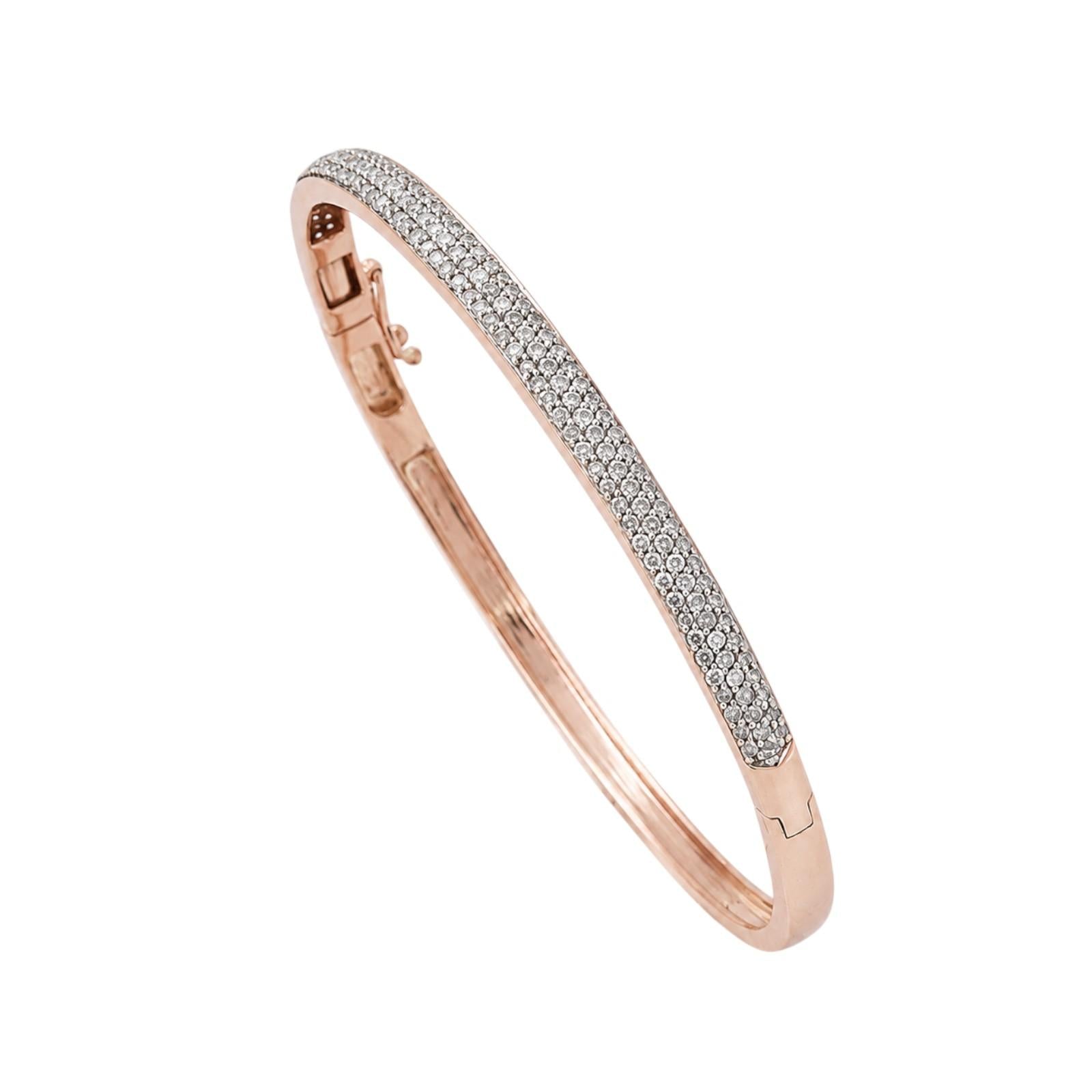 1.50CTW Diamond Bangle Bracelet 14K Rose & White Gold 6.75" Hinged Estate