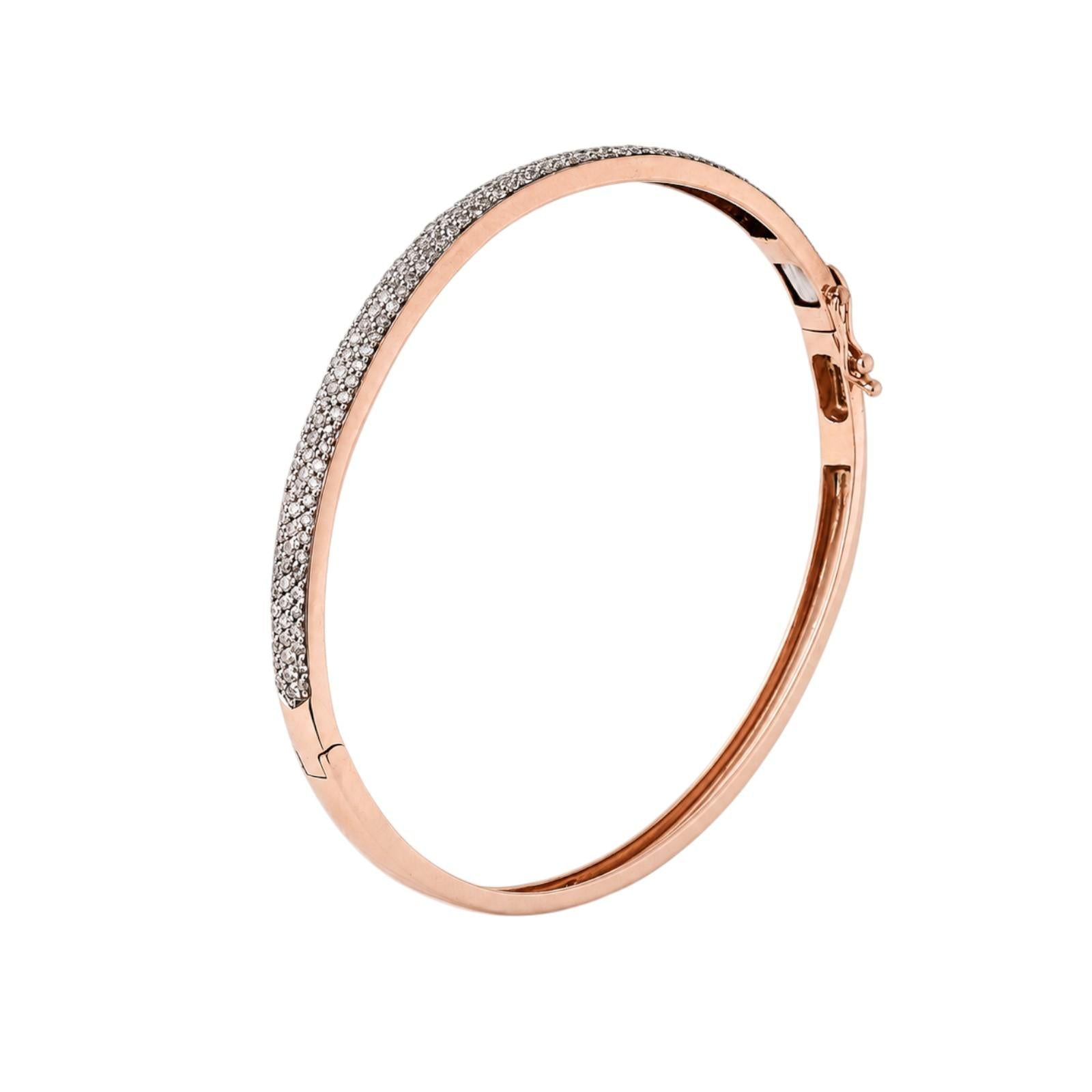 1.50CTW Diamond Bangle Bracelet 14K Rose & White Gold 6.75" Hinged Estate