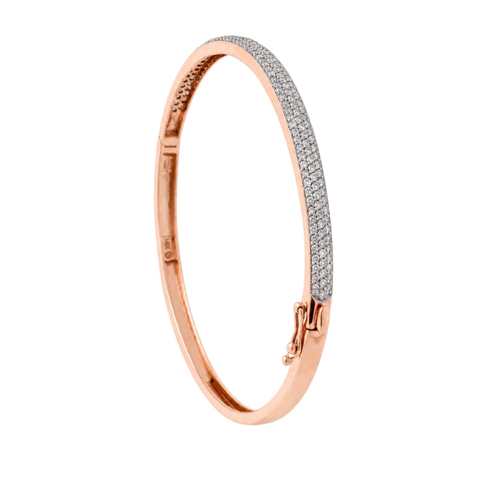 1.50CTW Diamond Bangle Bracelet 14K Rose & White Gold 6.75" Hinged Estate