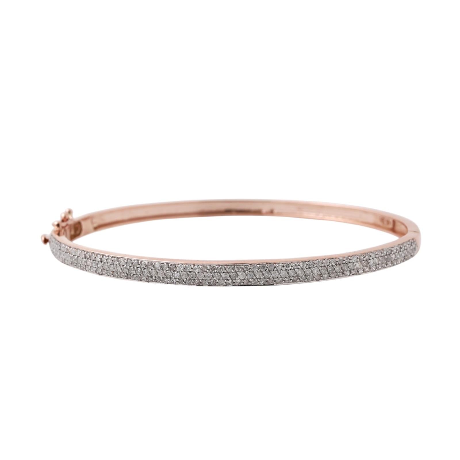 1.50CTW Diamond Bangle Bracelet 14K Rose & White Gold 6.75" Hinged Estate