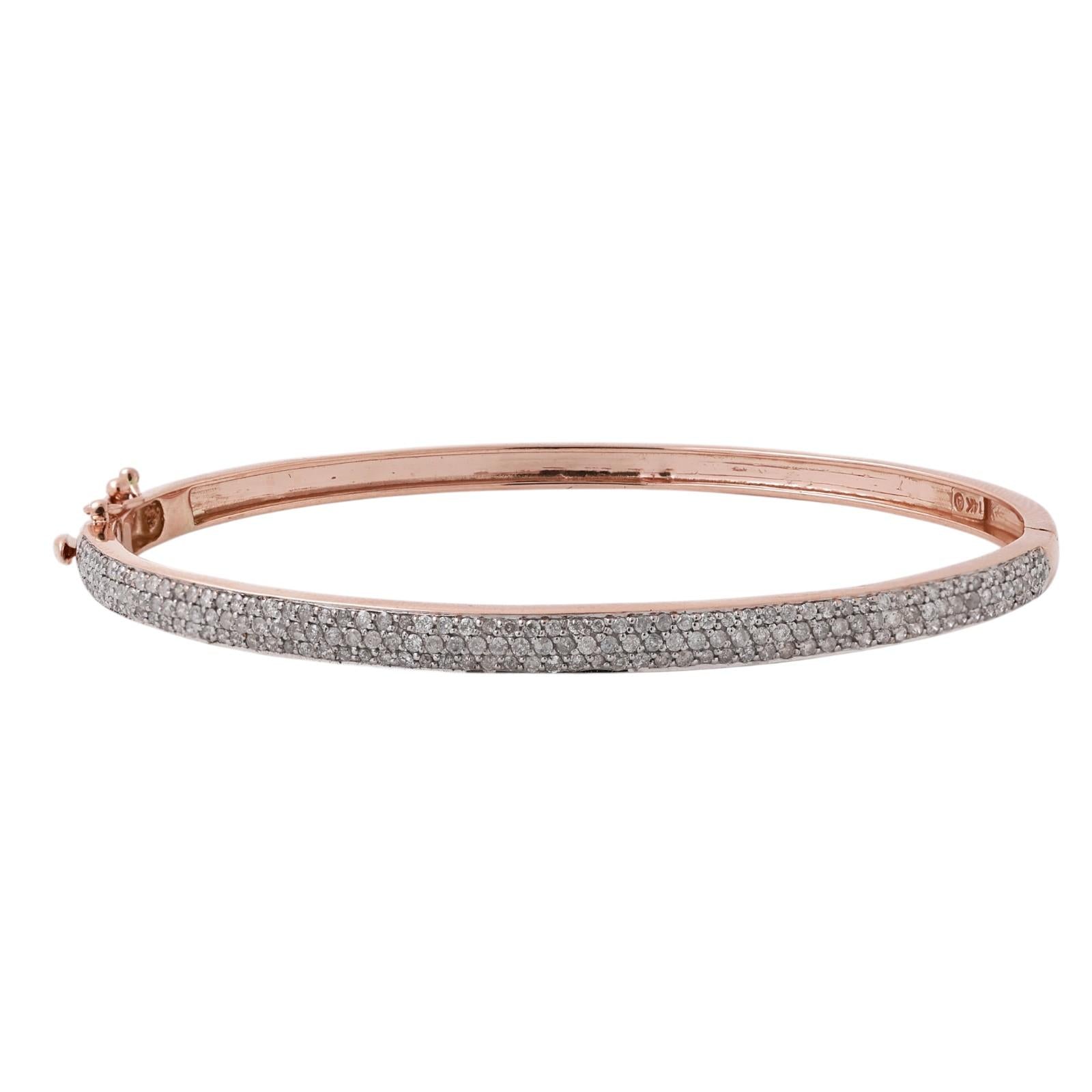 1.50CTW Diamond Bangle Bracelet 14K Rose & White Gold 6.75" Hinged Estate
