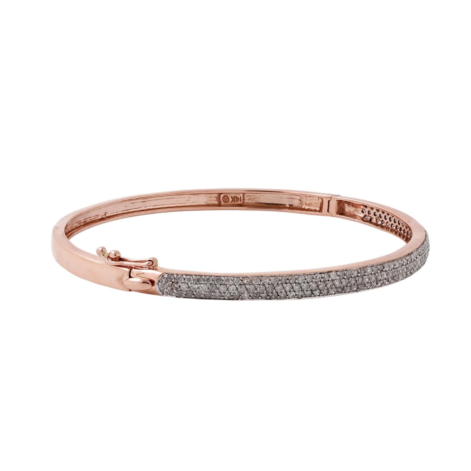 1.50CTW Diamond Bangle Bracelet 14K Rose & White Gold 6.75" Hinged Estate