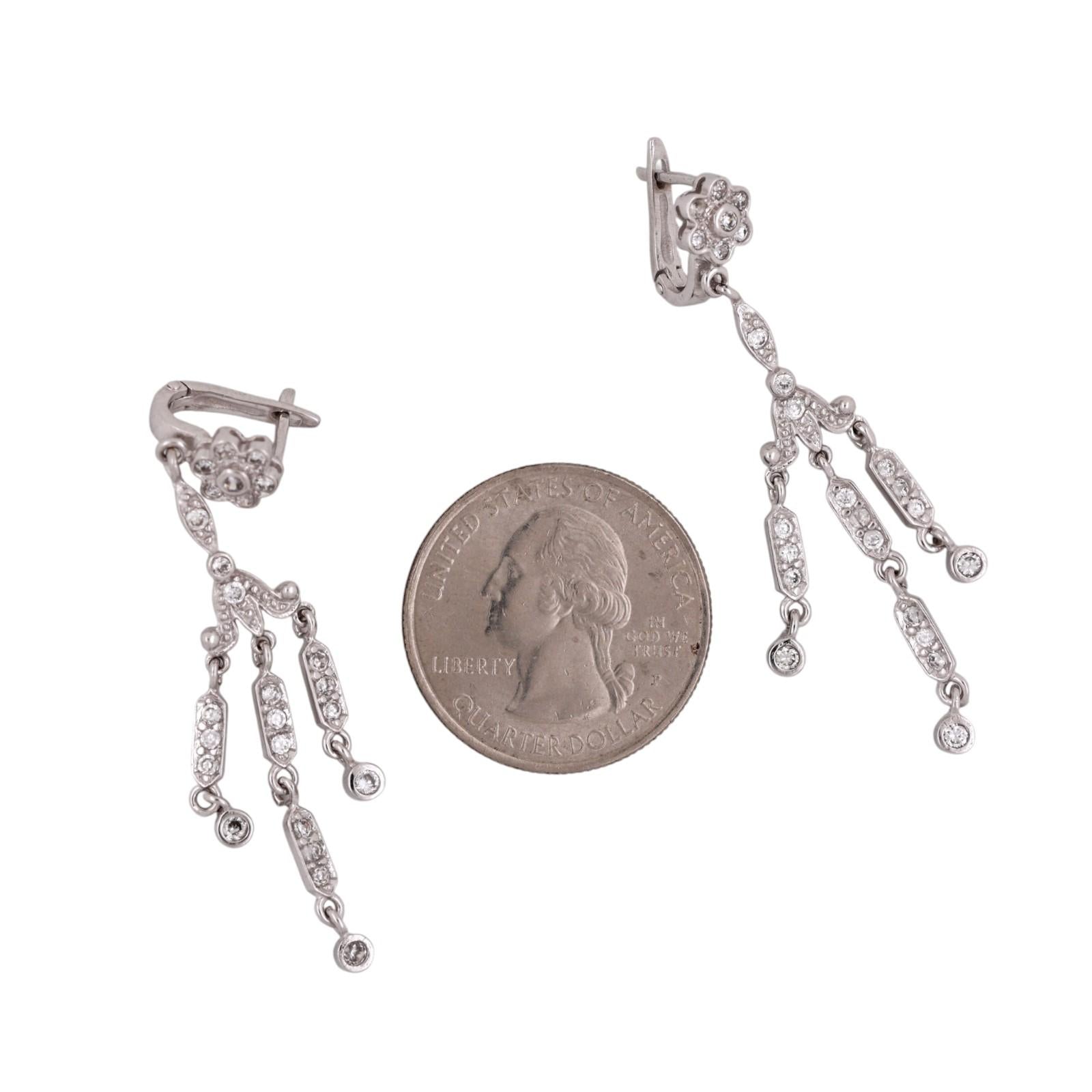 14K White Gold 2.00CTW Diamond Chandelier Dangle Earrings Estate Latch Back