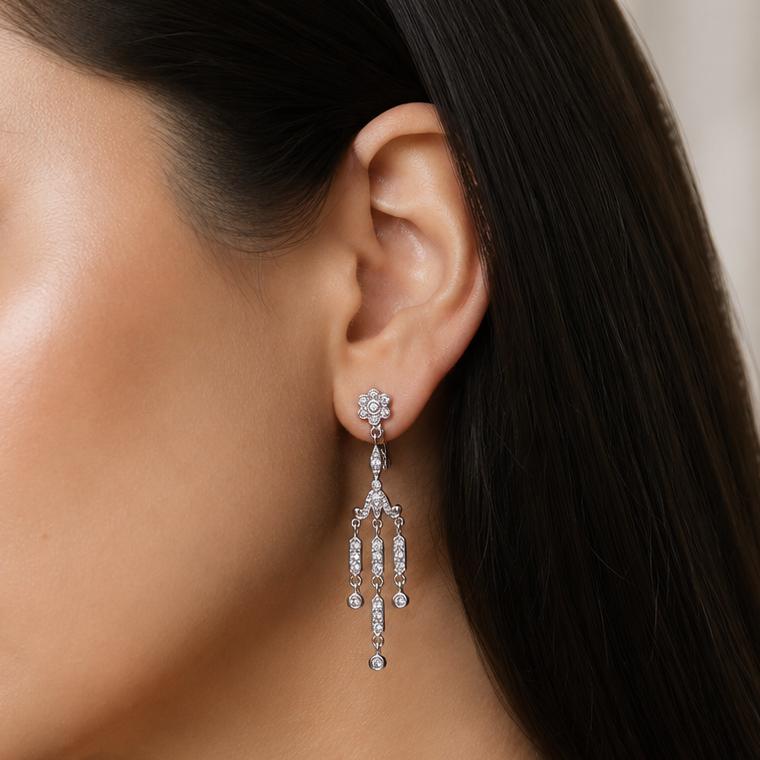 14K White Gold 2.00CTW Diamond Chandelier Dangle Earrings Estate Latch Back