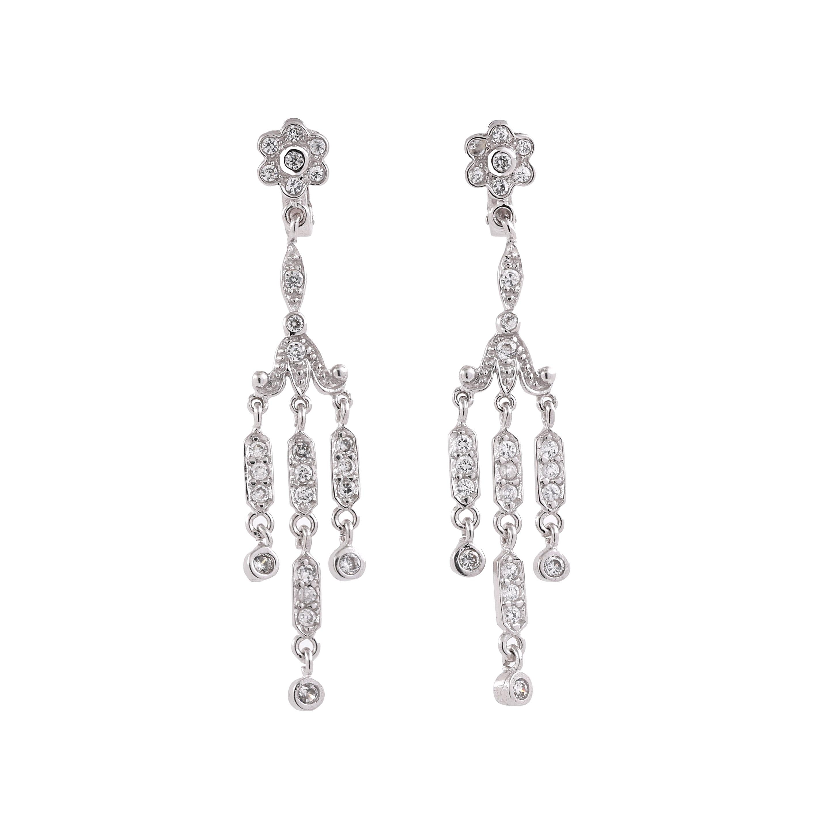 14K White Gold 2.00CTW Diamond Chandelier Dangle Earrings Estate Latch Back