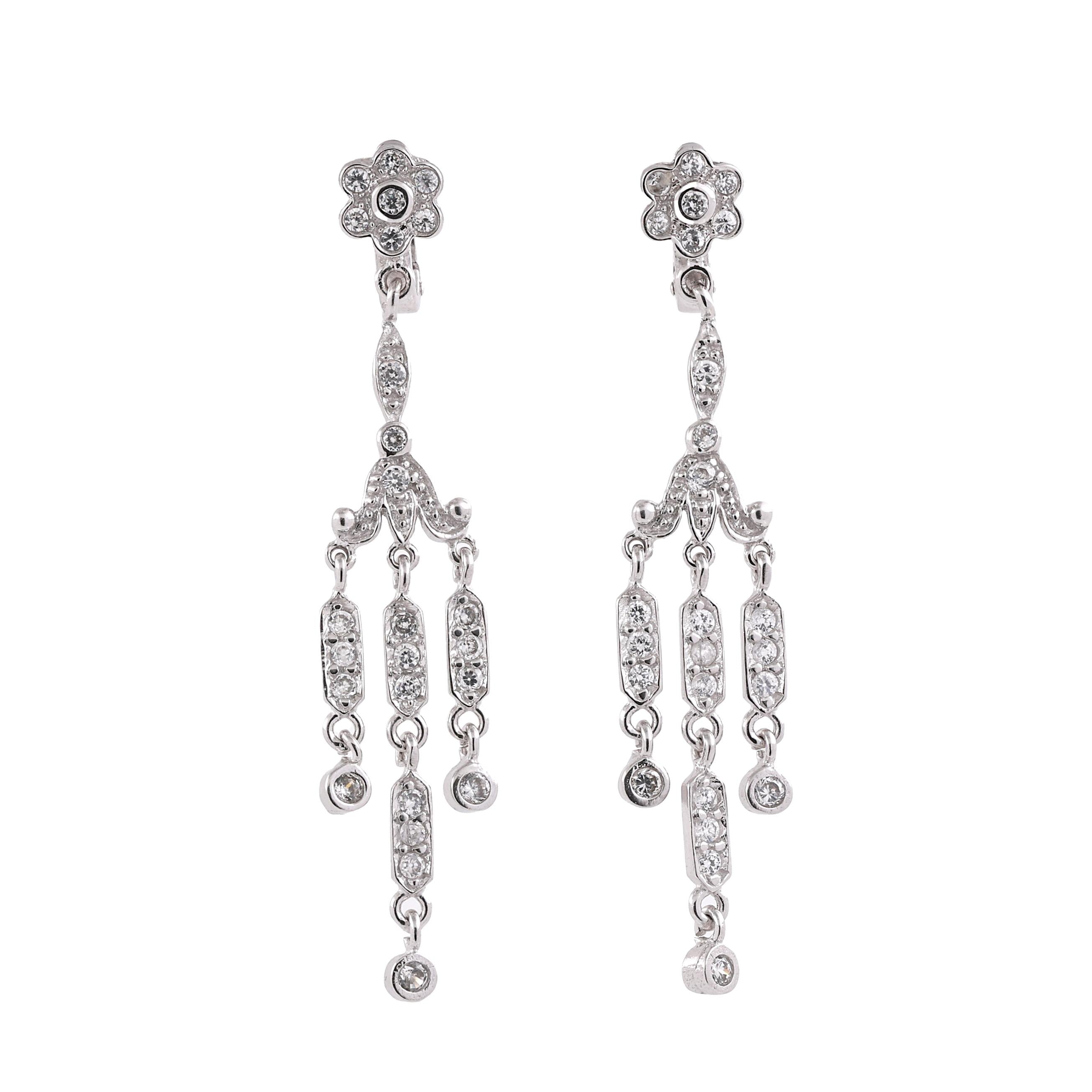 14K White Gold 2.00CTW Diamond Chandelier Dangle Earrings Estate Latch Back