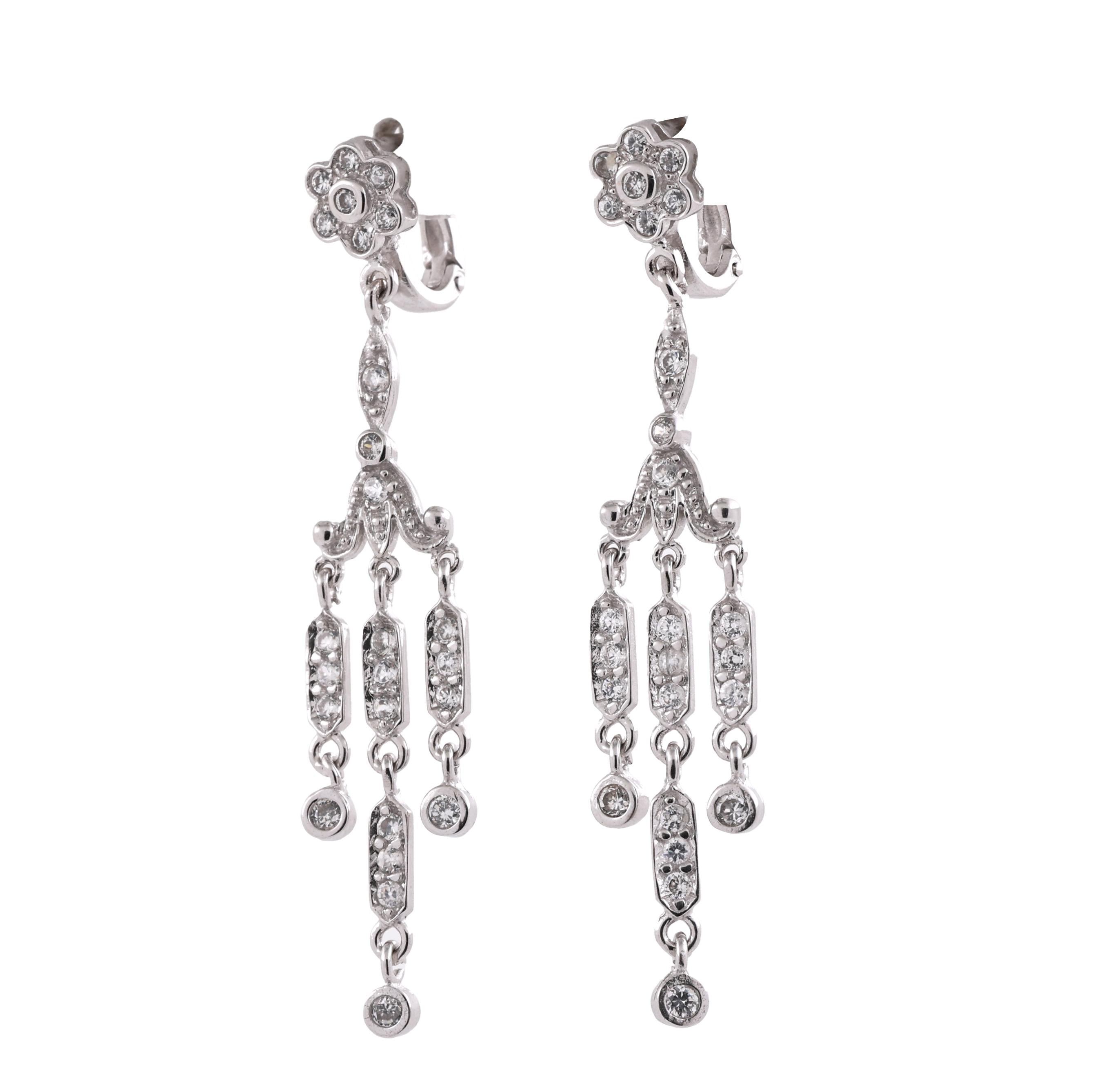 14K White Gold 2.00CTW Diamond Chandelier Dangle Earrings Estate Latch Back
