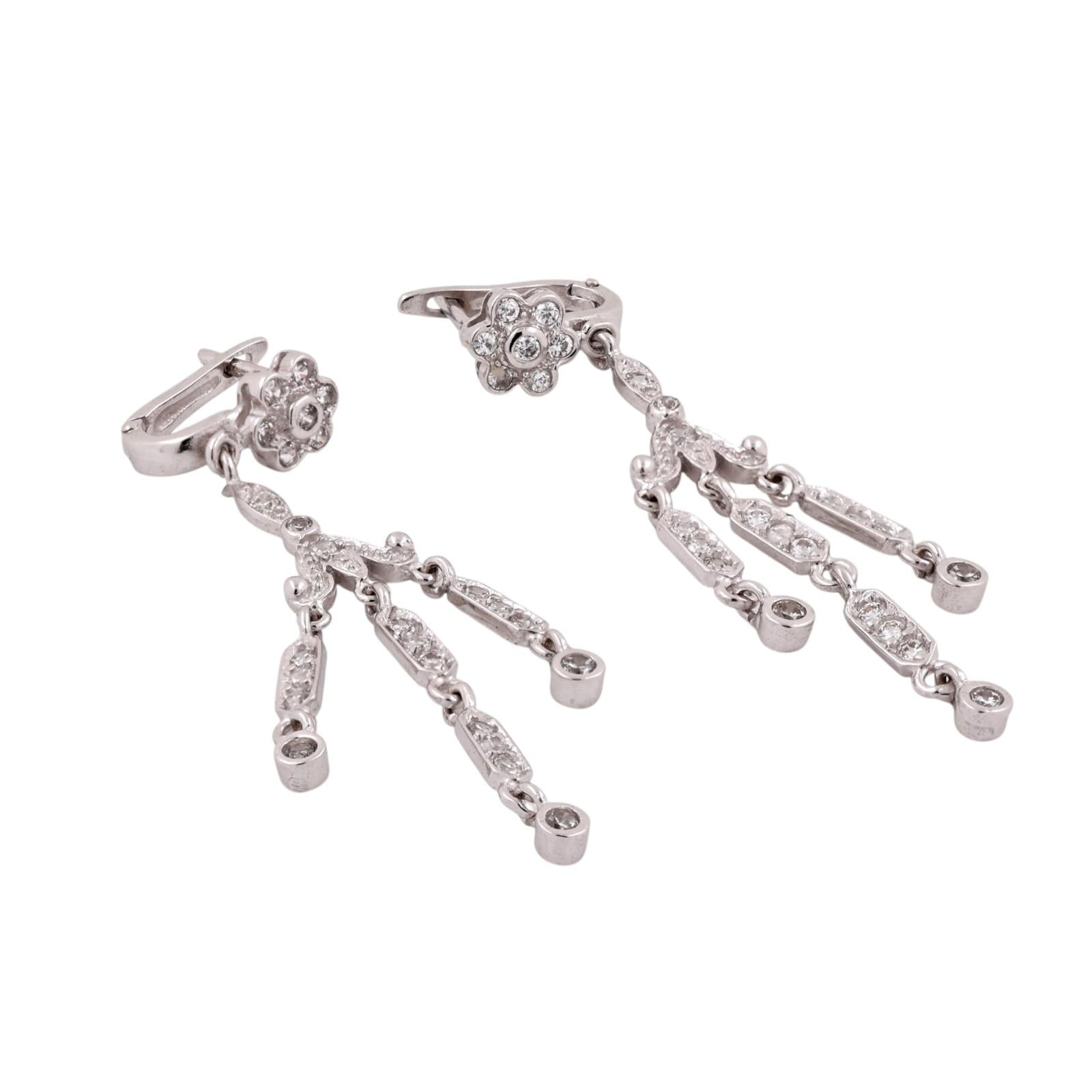 14K White Gold 2.00CTW Diamond Chandelier Dangle Earrings Estate Latch Back