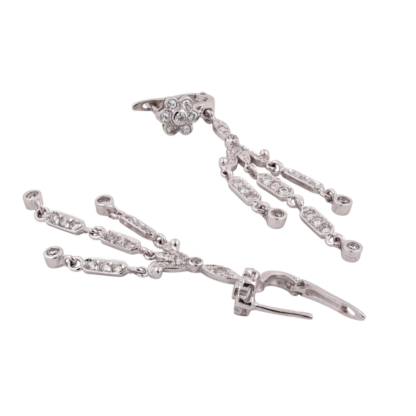 14K White Gold 2.00CTW Diamond Chandelier Dangle Earrings Estate Latch Back