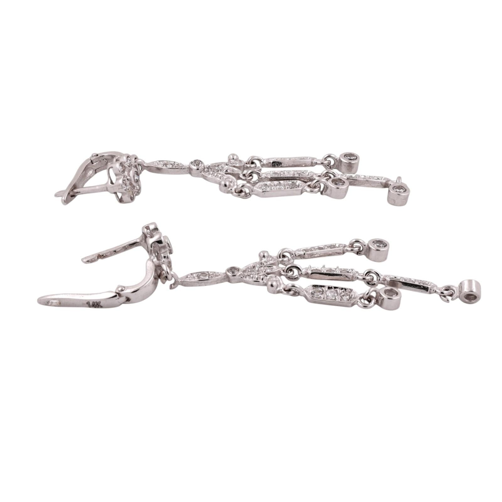 14K White Gold 2.00CTW Diamond Chandelier Dangle Earrings Estate Latch Back