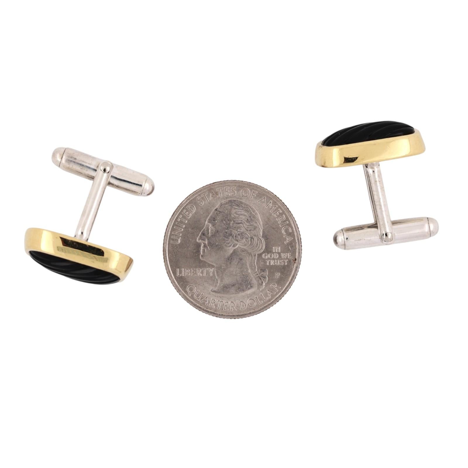 David Yurman Sterling Silver 18K Gold Black Onyx Cufflinks DY Estate