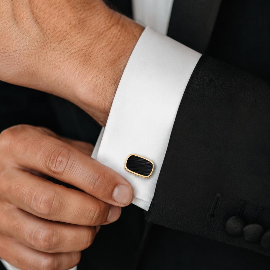 David Yurman Sterling Silver 18K Gold Black Onyx Cufflinks DY Estate