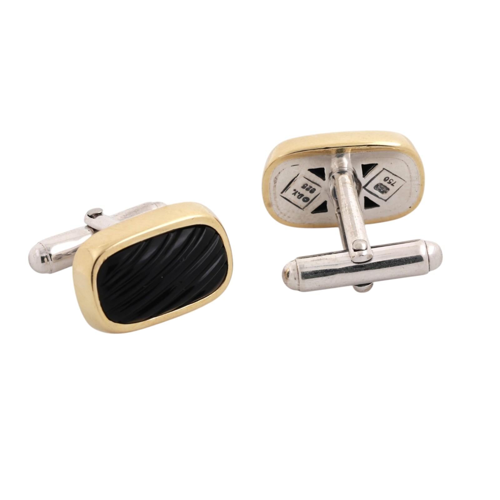 David Yurman Sterling Silver 18K Gold Black Onyx Cufflinks DY Estate