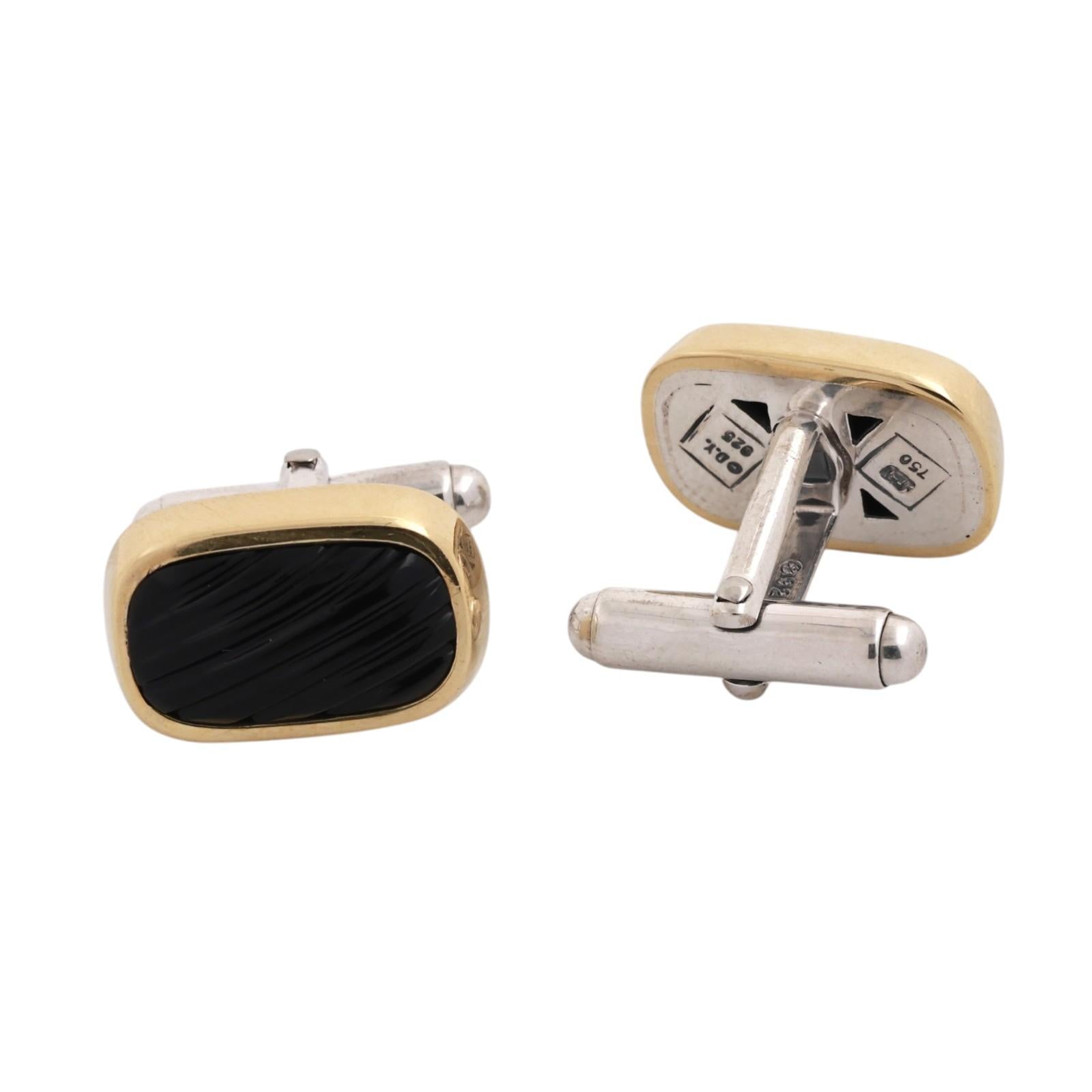 David Yurman Sterling Silver 18K Gold Black Onyx Cufflinks DY Estate