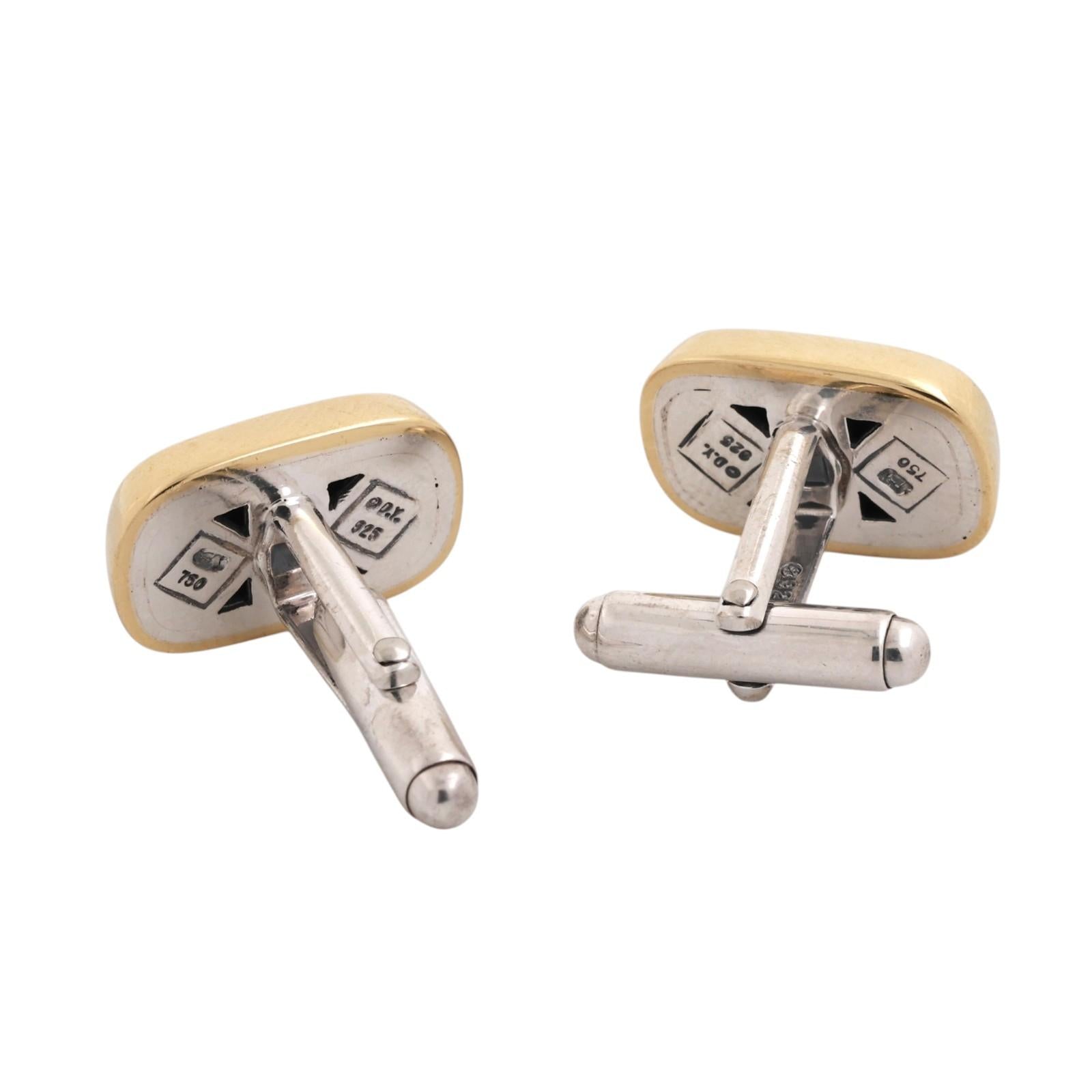 David Yurman Sterling Silver 18K Gold Black Onyx Cufflinks DY Estate