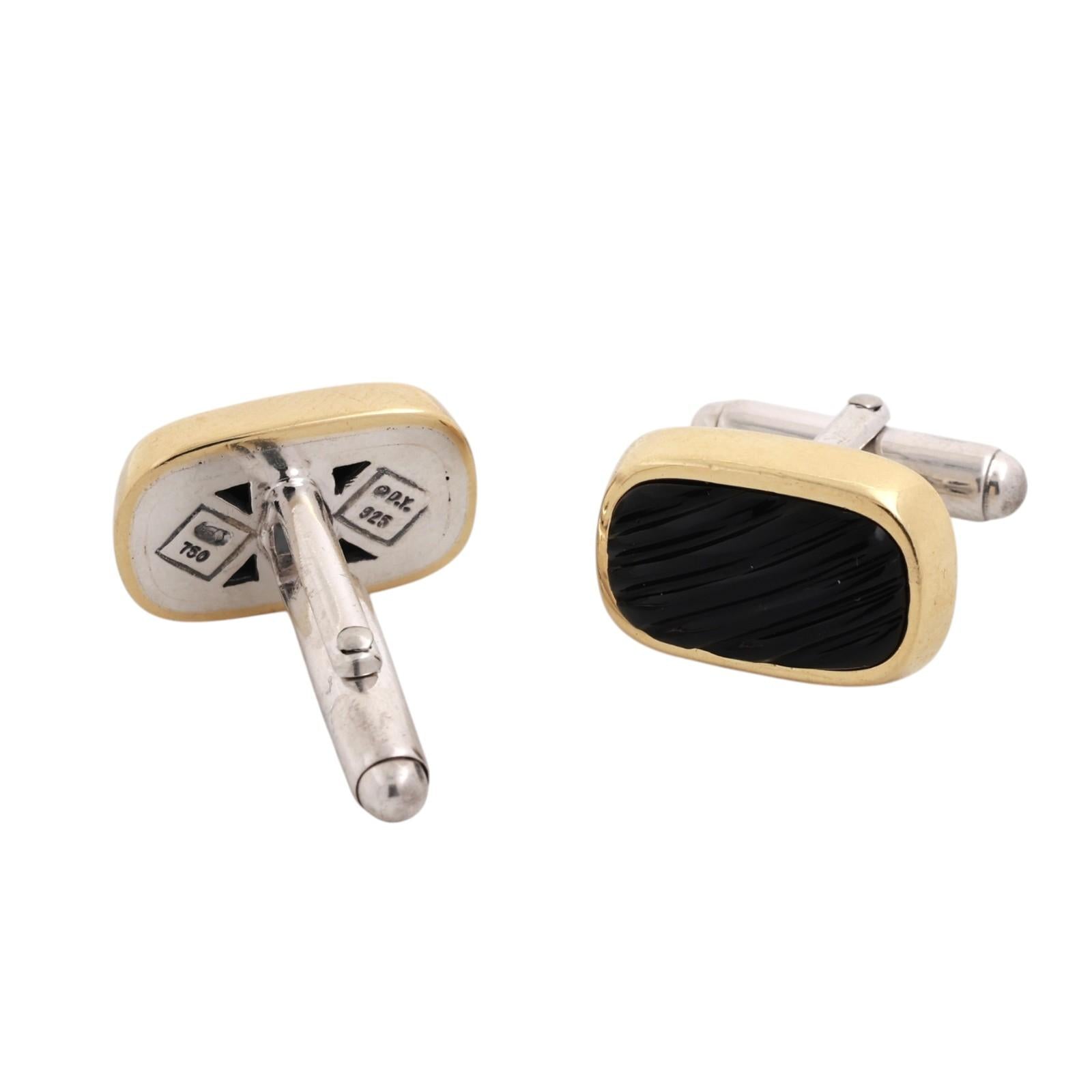 David Yurman Sterling Silver 18K Gold Black Onyx Cufflinks DY Estate