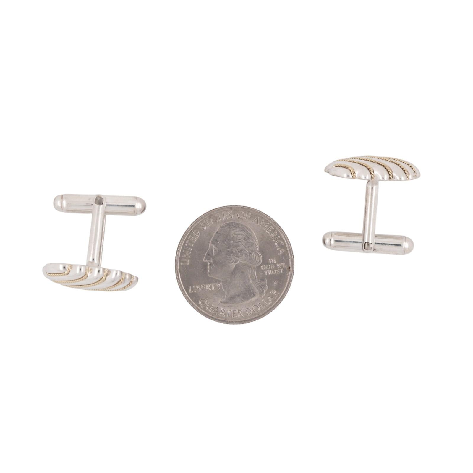 Tiffany & Co. Sterling Silver 18K Gold Cable Cufflinks Oval Rope Estate