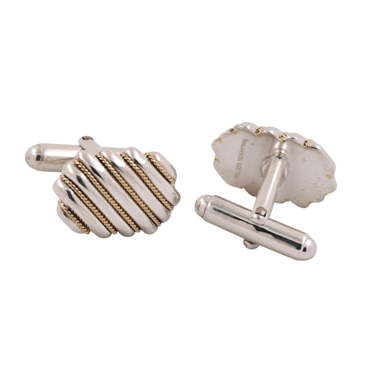Tiffany & Co. Sterling Silver 18K Gold Cable Cufflinks Oval Rope Estate