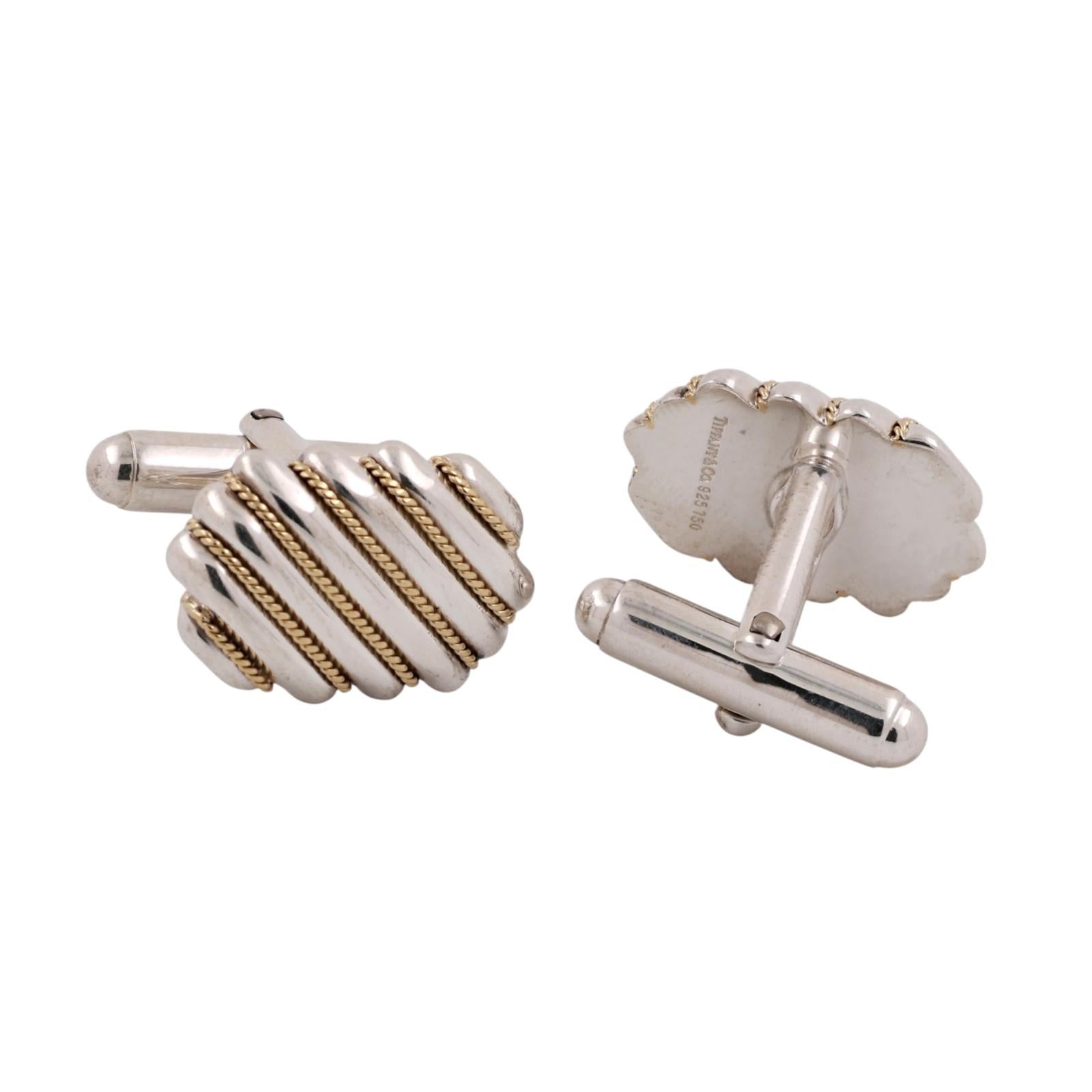 Tiffany & Co. Sterling Silver 18K Gold Cable Cufflinks Oval Rope Estate