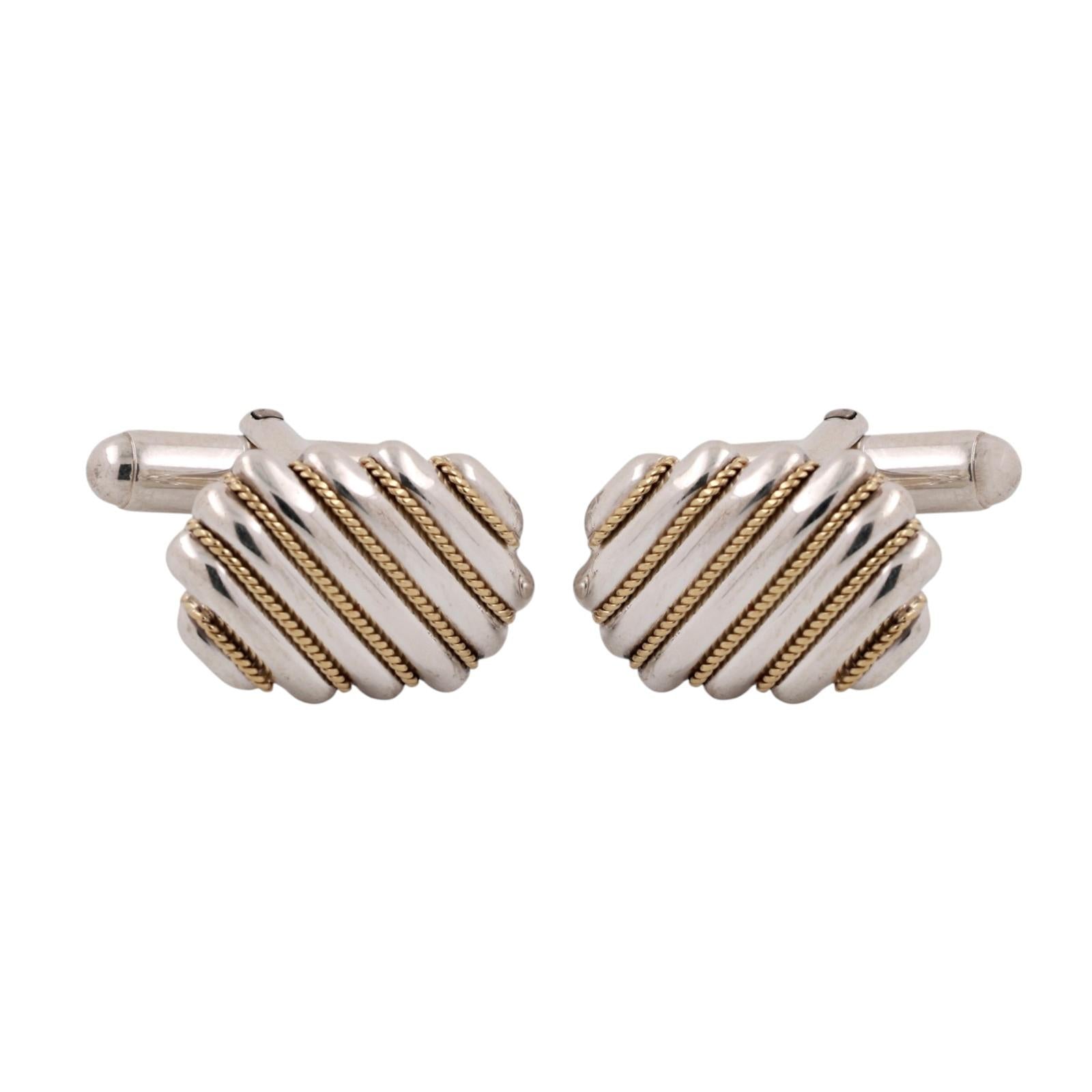 Tiffany & Co. Sterling Silver 18K Gold Cable Cufflinks Oval Rope Estate