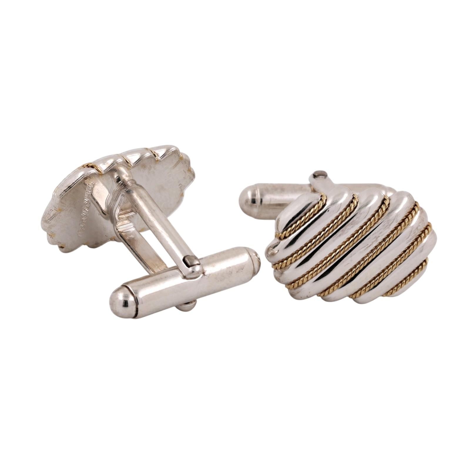 Tiffany & Co. Sterling Silver 18K Gold Cable Cufflinks Oval Rope Estate