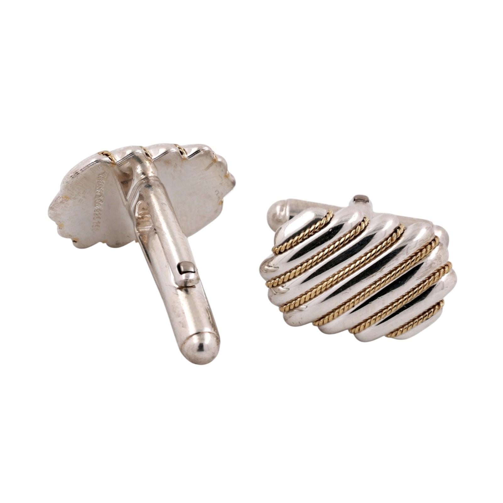 Tiffany & Co. Sterling Silver 18K Gold Cable Cufflinks Oval Rope Estate