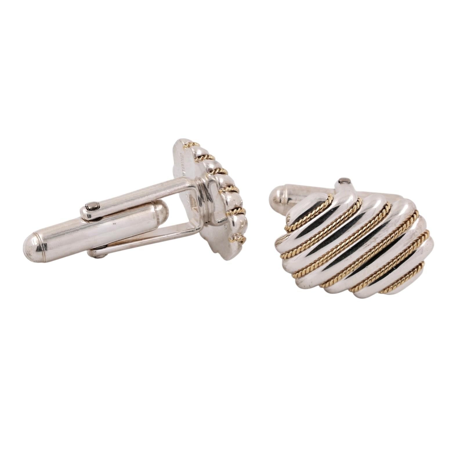 Tiffany & Co. Sterling Silver 18K Gold Cable Cufflinks Oval Rope Estate