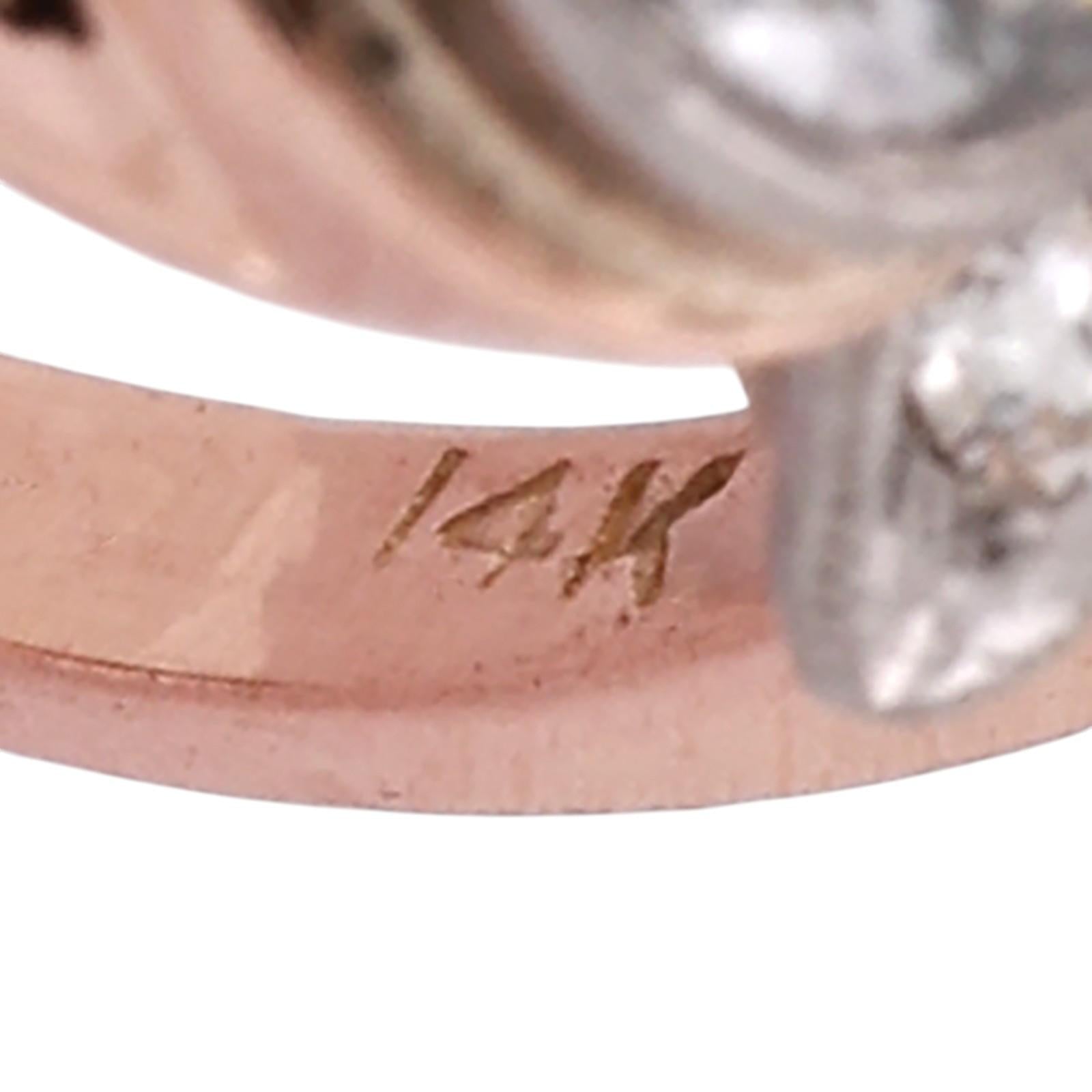 1940s Retro Vintage Diamond & Lab Grown Ruby Cocktail Ring Two Tone Gold Size 6