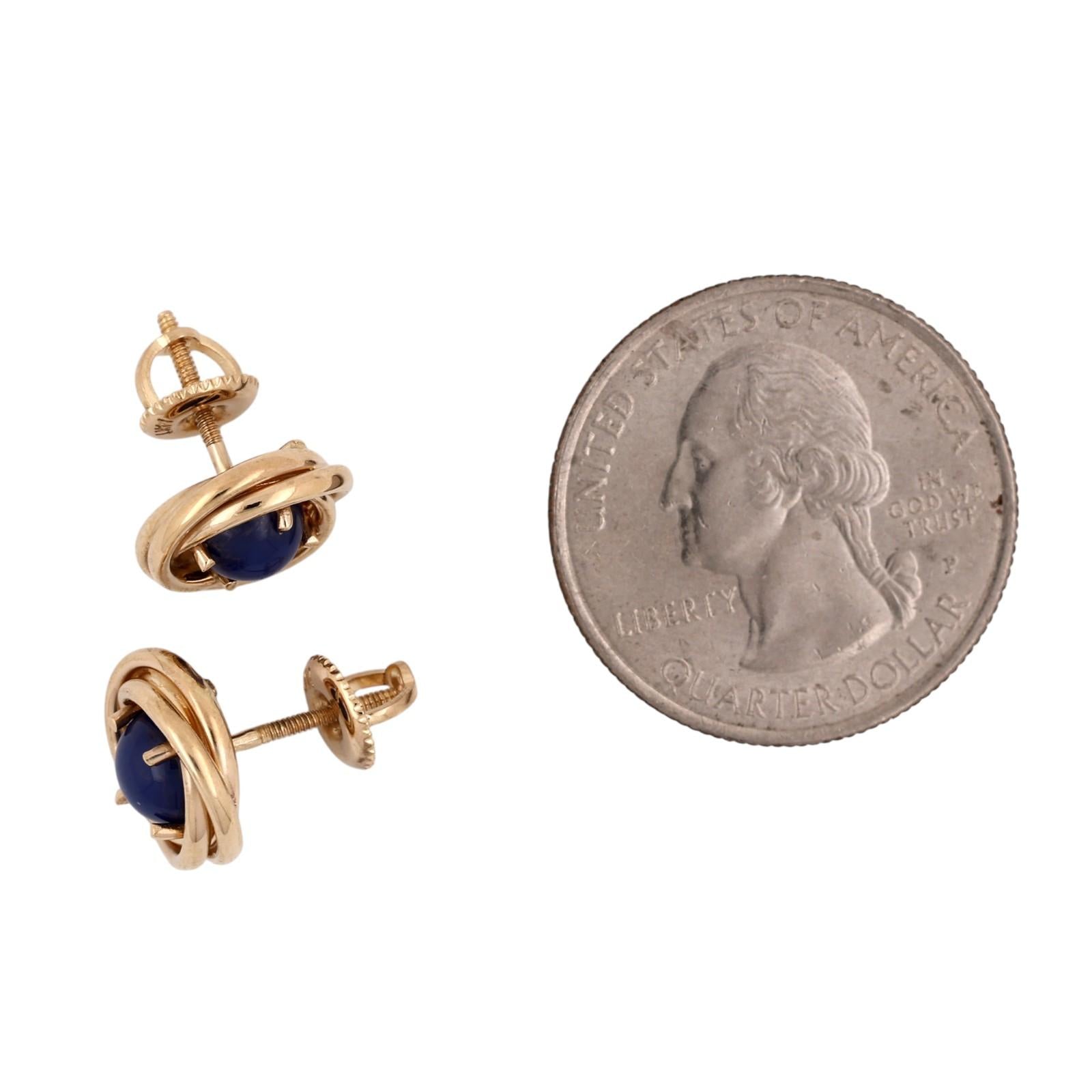 14K Yellow Gold Blue Star Sapphire Round Stud Earrings Lab Created Screw Backs