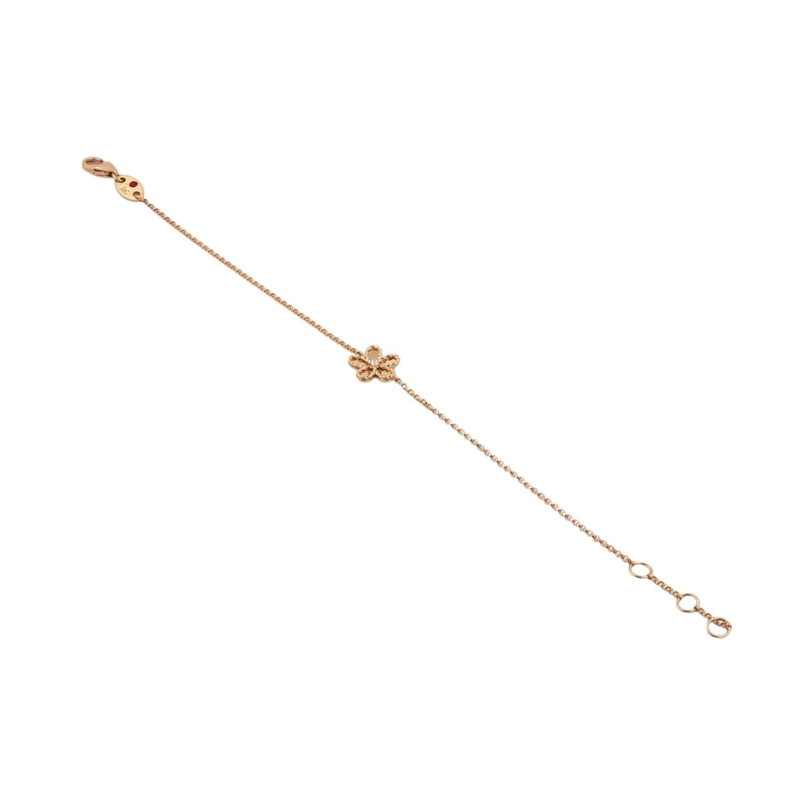 Roberto Coin 18K Yellow Gold Jasmine Diamond Small Flower Rolo Bracelet 6-7"