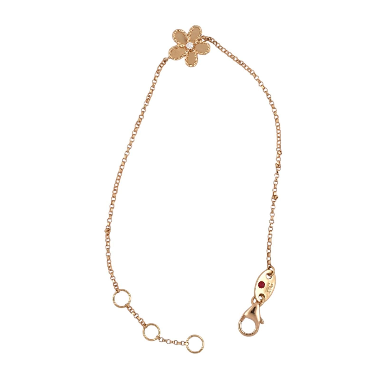 Roberto Coin 18K Yellow Gold Jasmine Diamond Small Flower Rolo Bracelet 6-7"