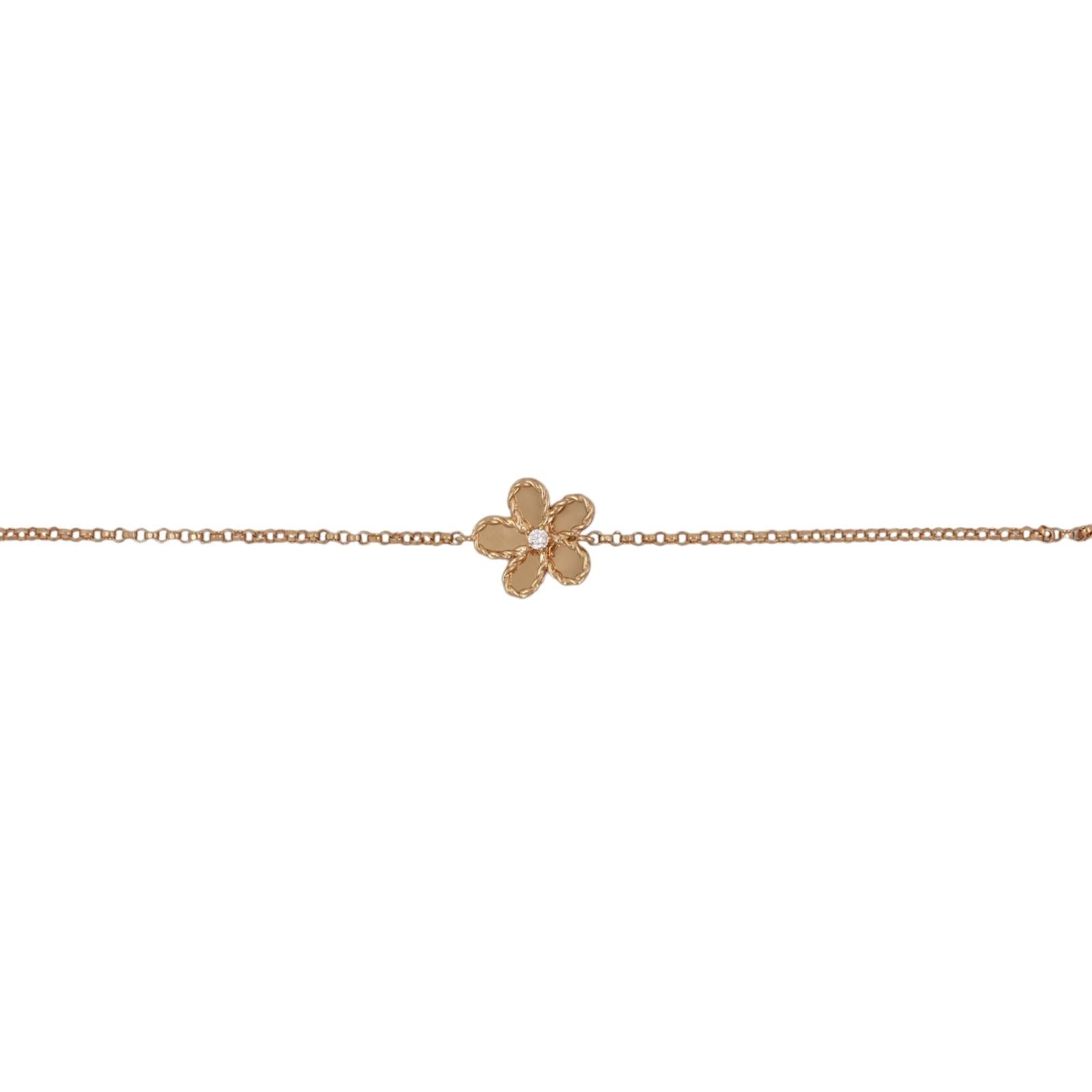 Roberto Coin 18K Yellow Gold Jasmine Diamond Small Flower Rolo Bracelet 6-7"