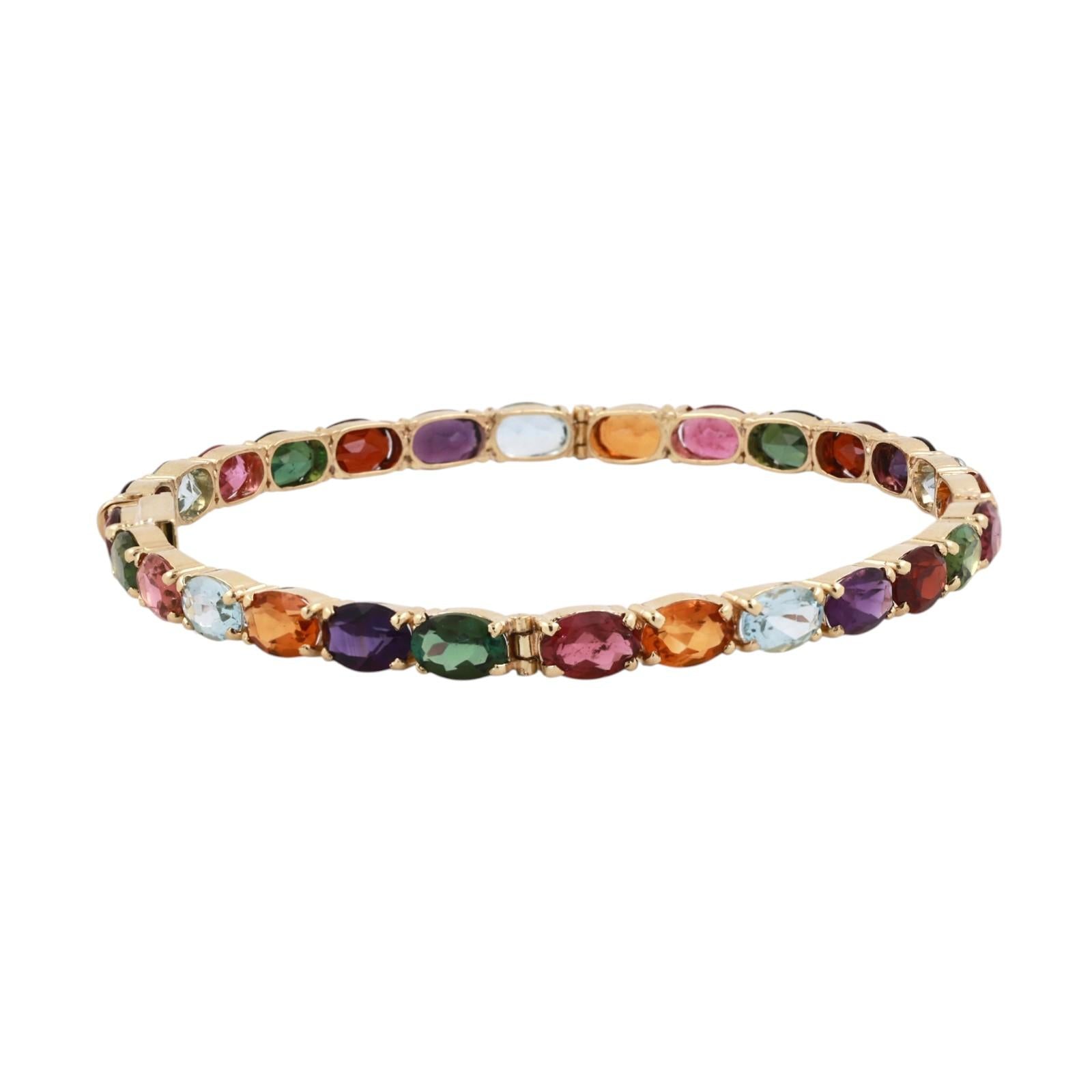 Multi Gemstone Tennis Bracelet Yellow Gold Amethyst Tourmaline Garnet Topaz 6.75