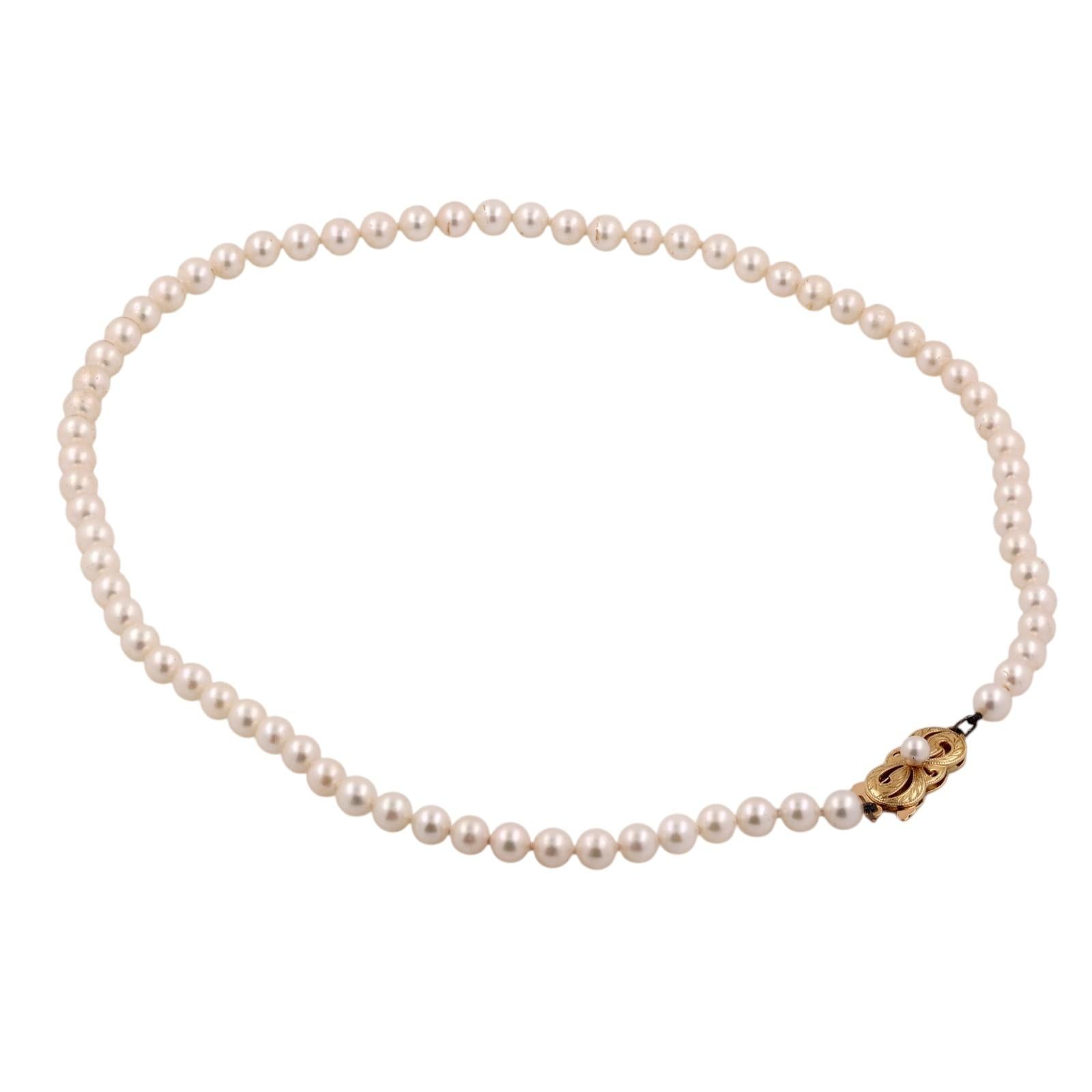 Mikimoto Akoya Pearl Necklace 18K Gold Clasp 16" 5-5.4mm Estate Strand