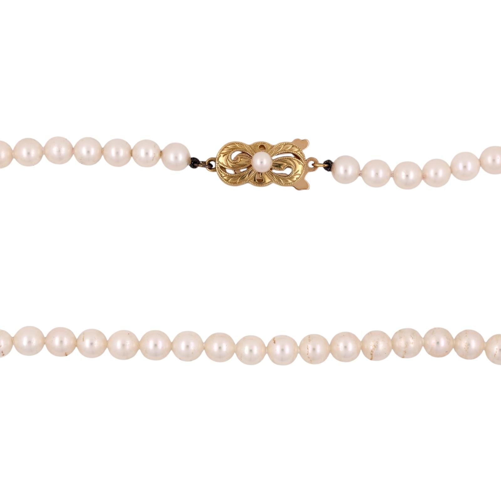 Mikimoto Akoya Pearl Necklace 18K Gold Clasp 16" 5-5.4mm Estate Strand
