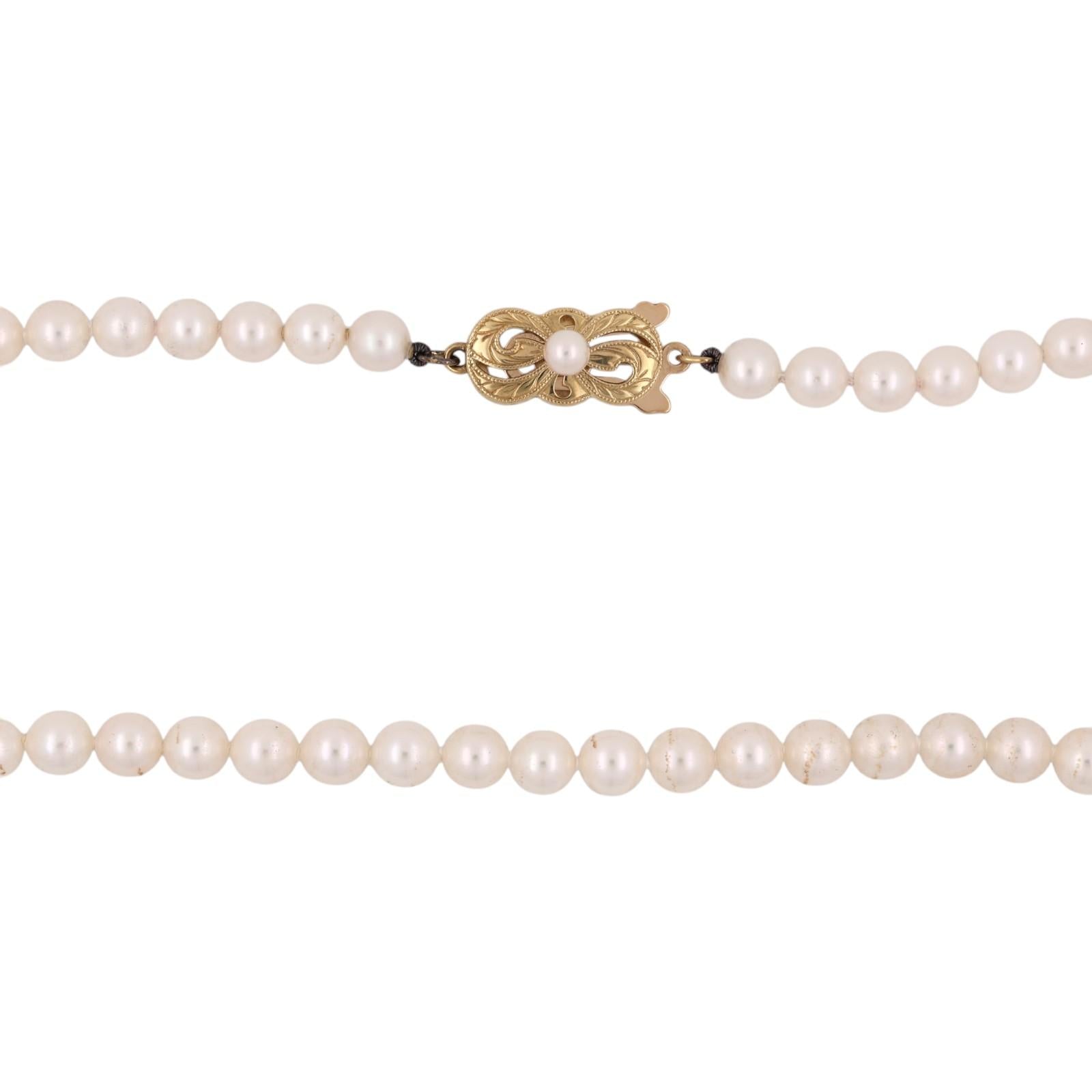 Mikimoto Akoya Pearl Necklace 18K Gold Clasp 16" 5-5.4mm Estate Strand