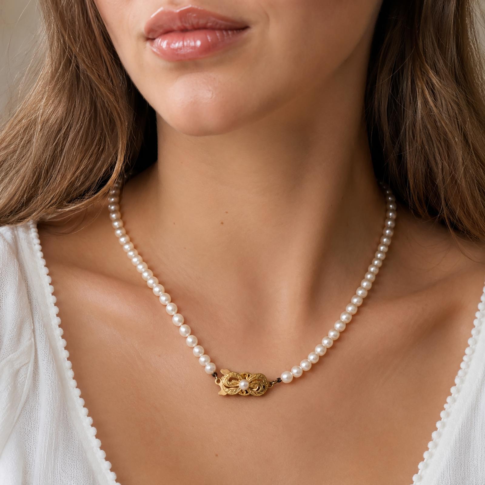 Mikimoto Akoya Pearl Necklace 18K Gold Clasp 16" 5-5.4mm Estate Strand