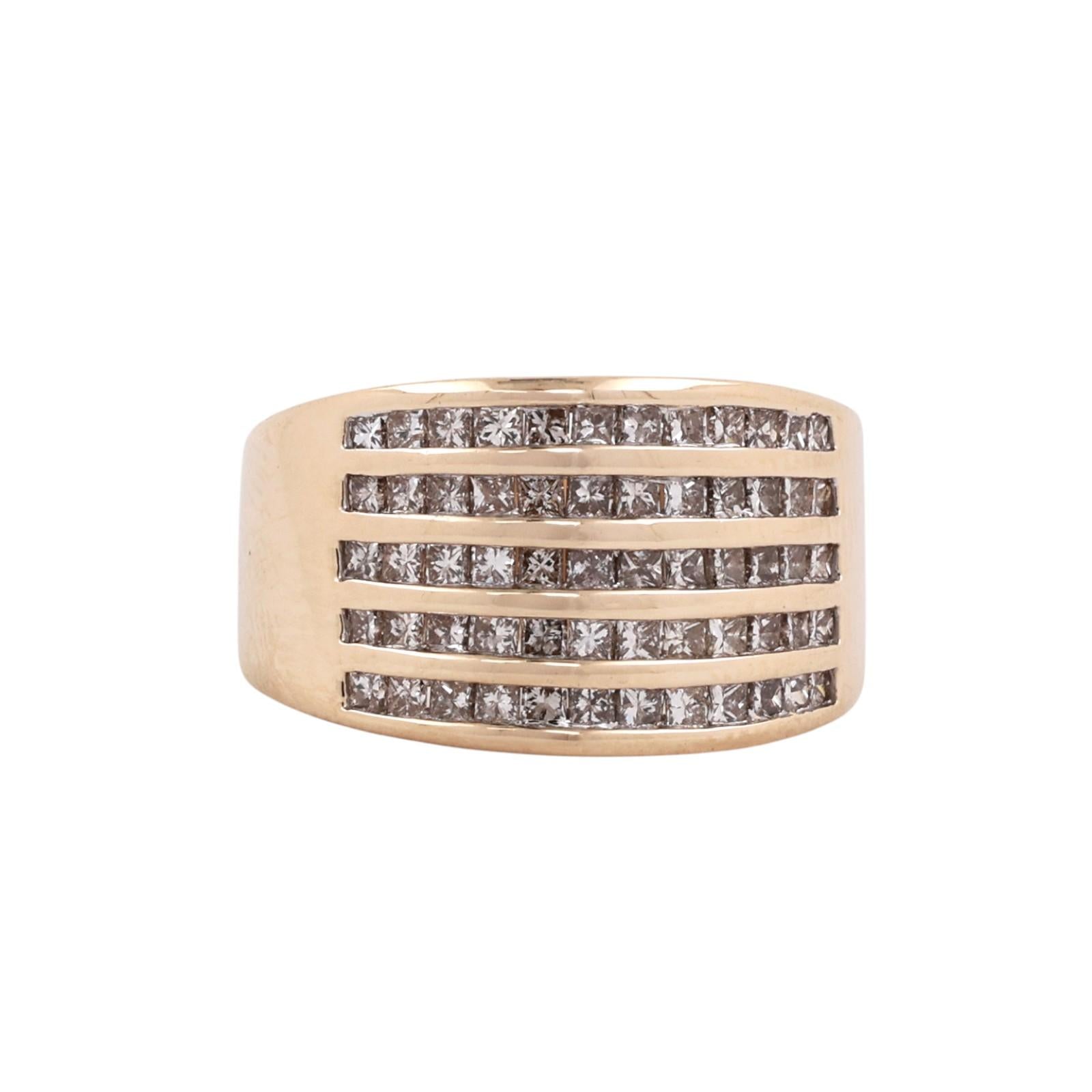 14K Yellow Gold 1.25CTW Princess Diamond 5 Row Band Ring Size 7.5