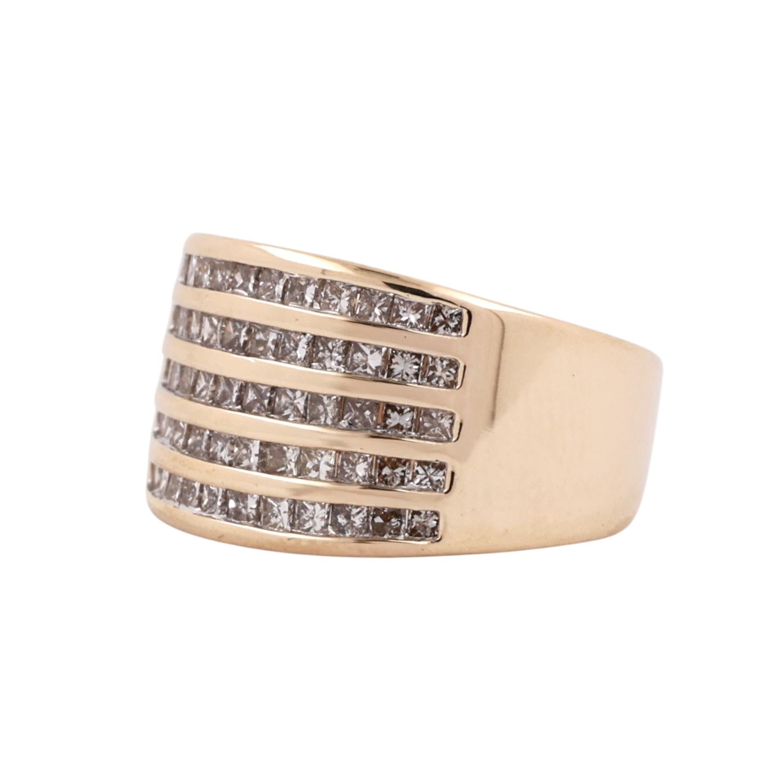 14K Yellow Gold 1.25CTW Princess Diamond 5 Row Band Ring Size 7.5