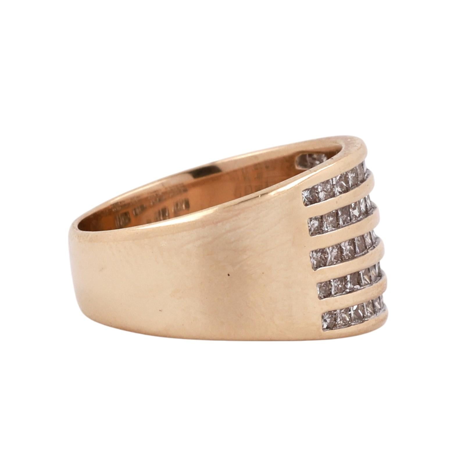 14K Yellow Gold 1.25CTW Princess Diamond 5 Row Band Ring Size 7.5
