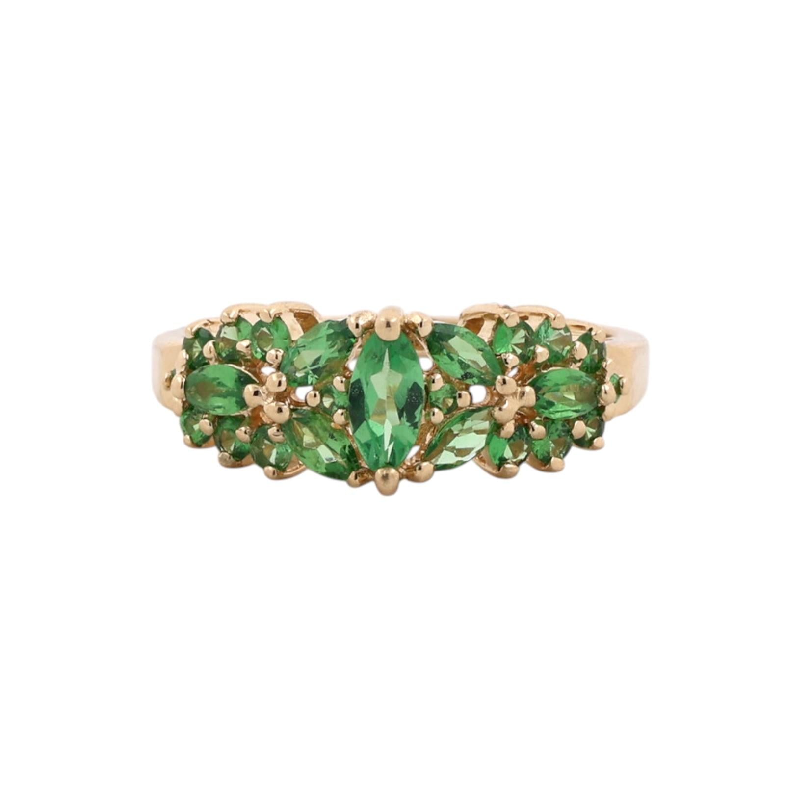 14K Yellow Gold Peridot Cluster Ring Marquise Round 0.65CTW Size 7 Estate