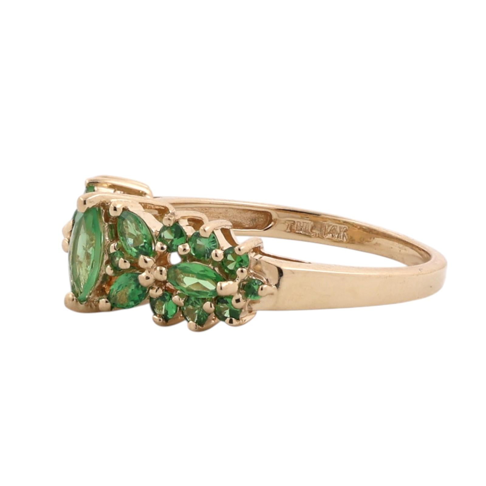 14K Yellow Gold Peridot Cluster Ring Marquise Round 0.65CTW Size 7 Estate