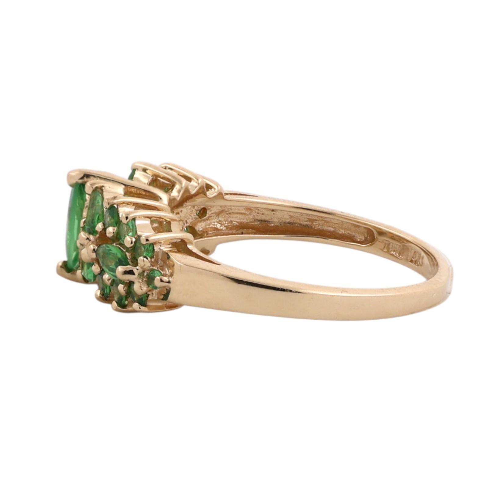 14K Yellow Gold Peridot Cluster Ring Marquise Round 0.65CTW Size 7 Estate