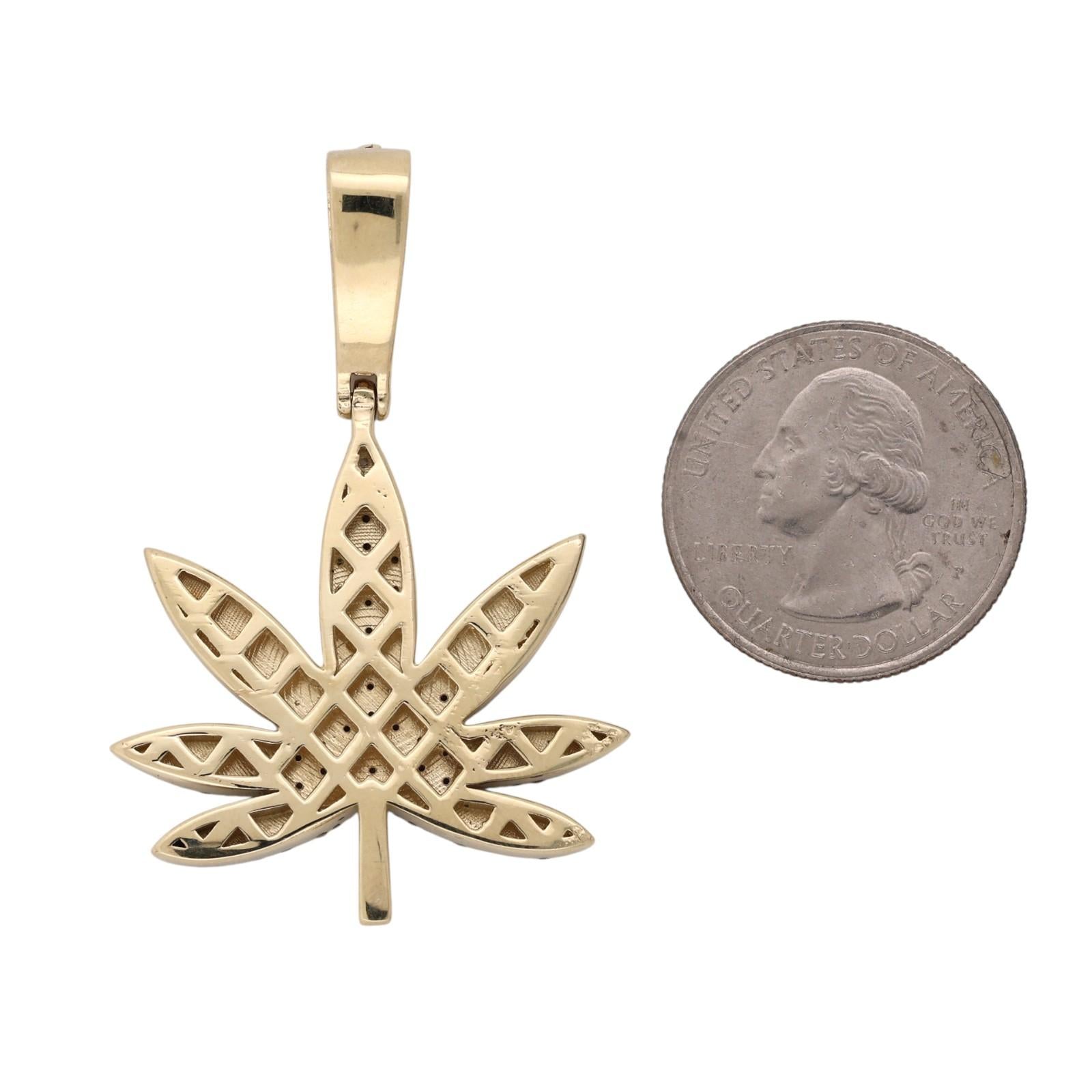 3.00 CTW Natural Diamond Cannabis Marijuana Leaf Pendant 10K Yellow Gold 12.3g