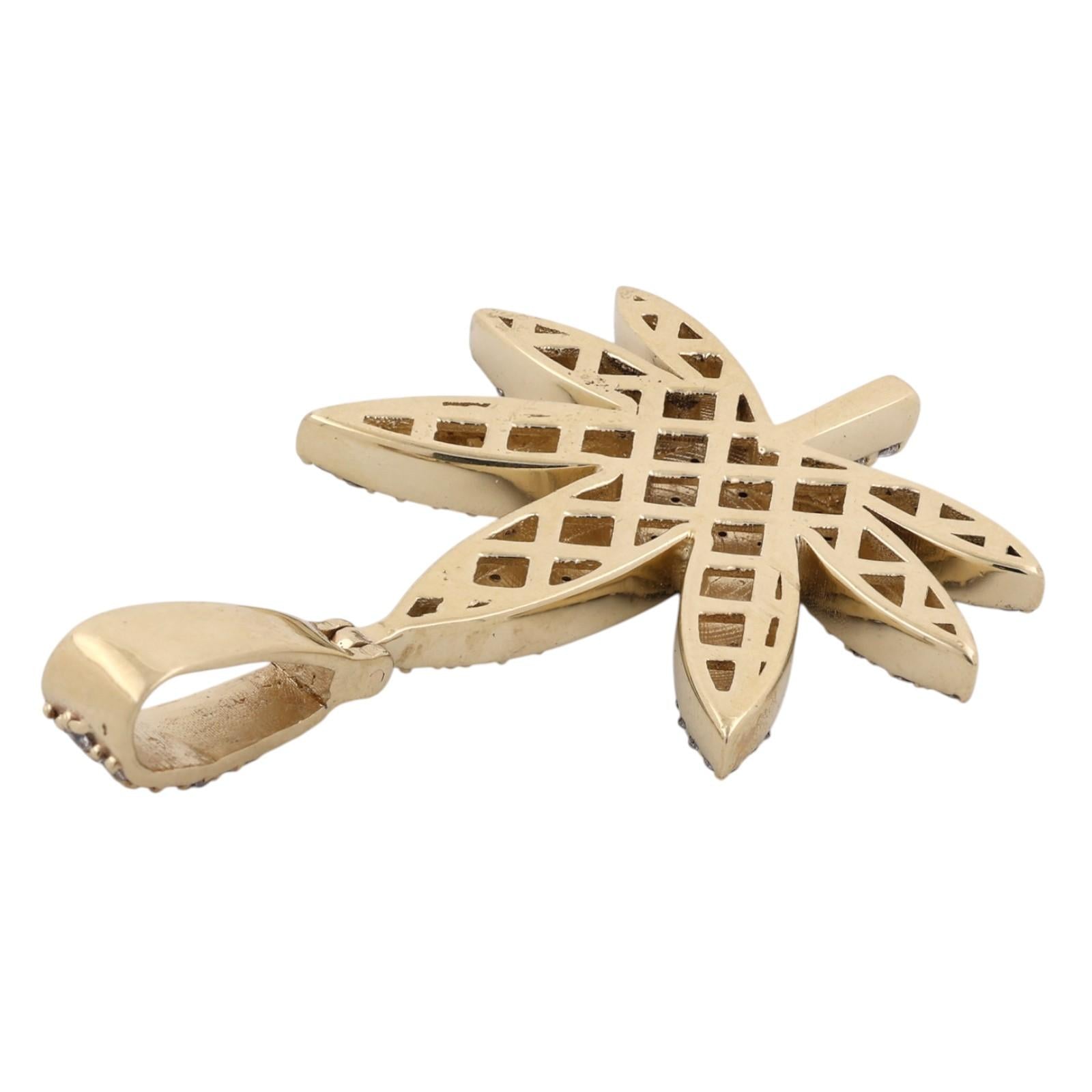 3.00 CTW Natural Diamond Cannabis Marijuana Leaf Pendant 10K Yellow Gold 12.3g