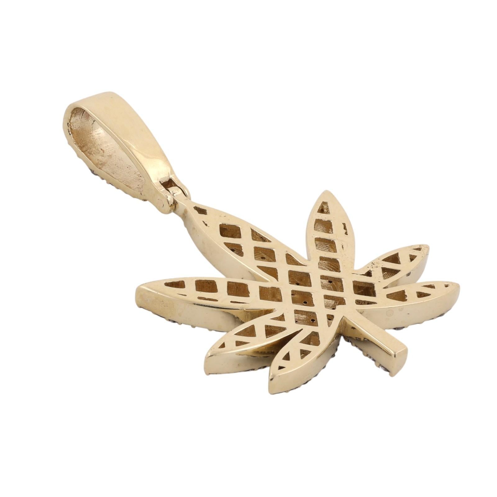 3.00 CTW Natural Diamond Cannabis Marijuana Leaf Pendant 10K Yellow Gold 12.3g
