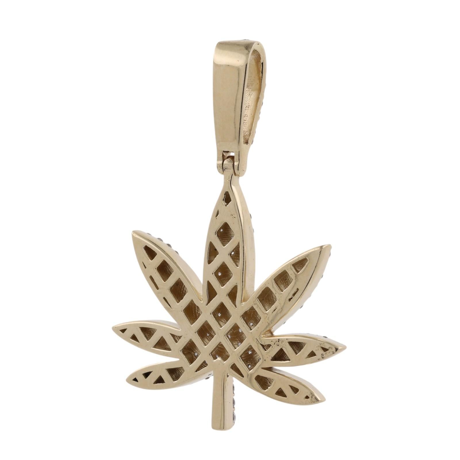 3.00 CTW Natural Diamond Cannabis Marijuana Leaf Pendant 10K Yellow Gold 12.3g